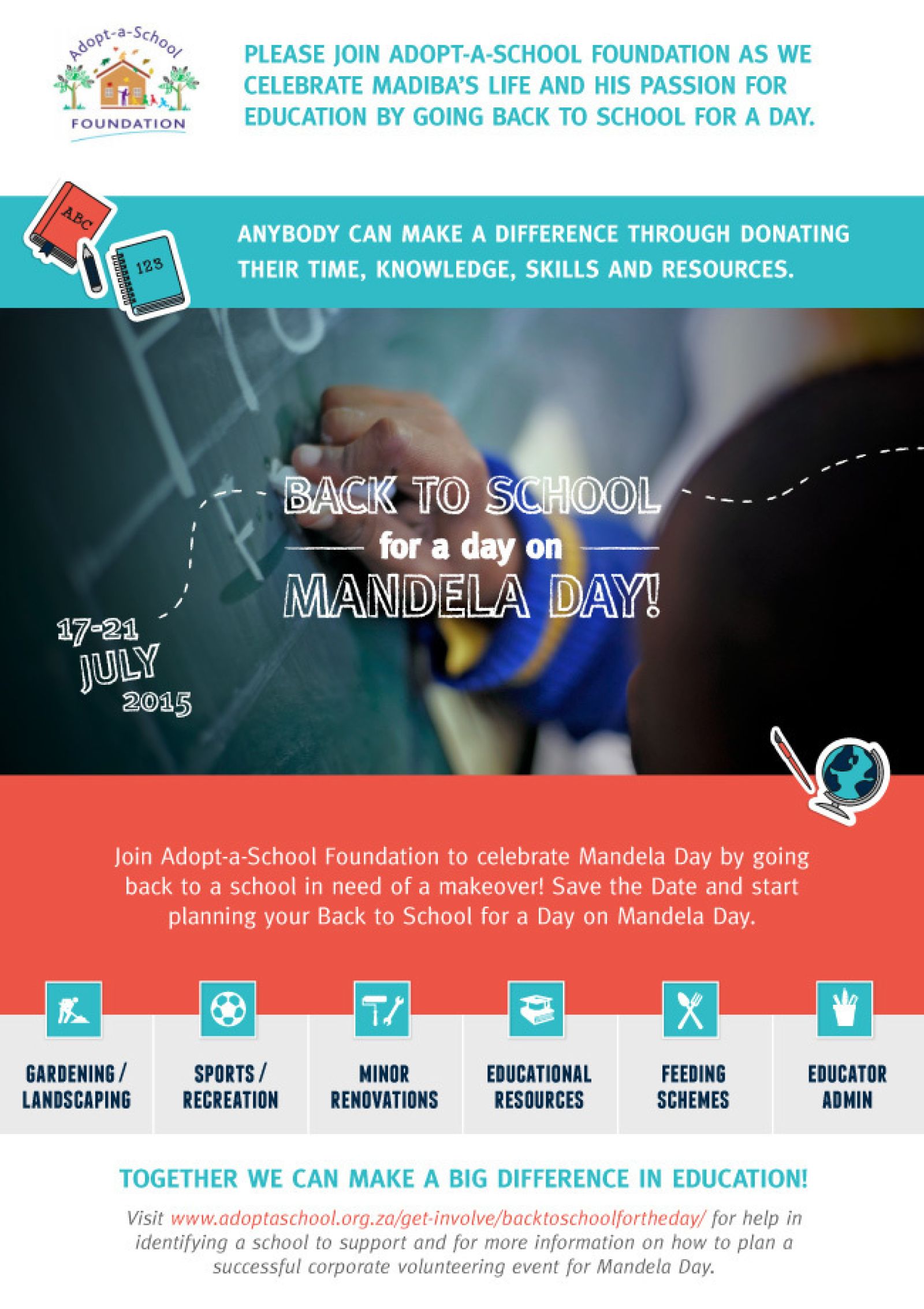 Back to School for a Day on Mandela Day 2015 Invitation